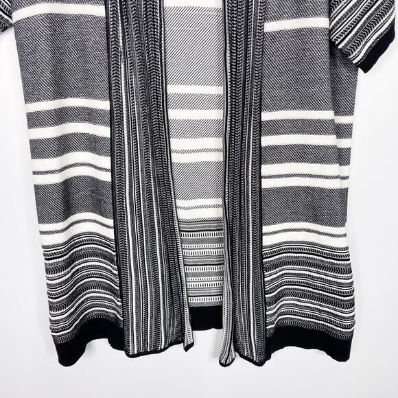 Vince Womens Medium M Black White Multi Striped Cardigan Sweater Open Front Long - Picture 4 of 14